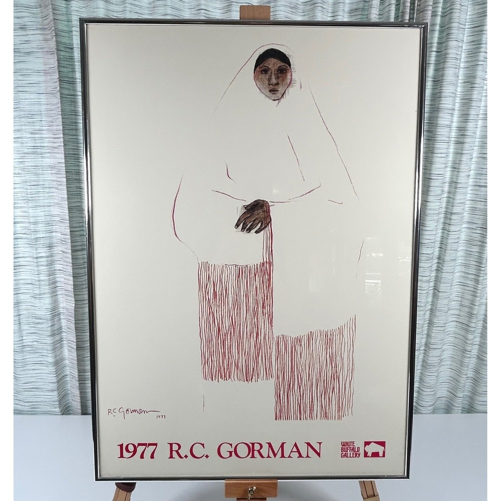 RC Gorman Art Poster Taos Pueblo Woman White Buffalo Gallery 28x20 Vintage 1977